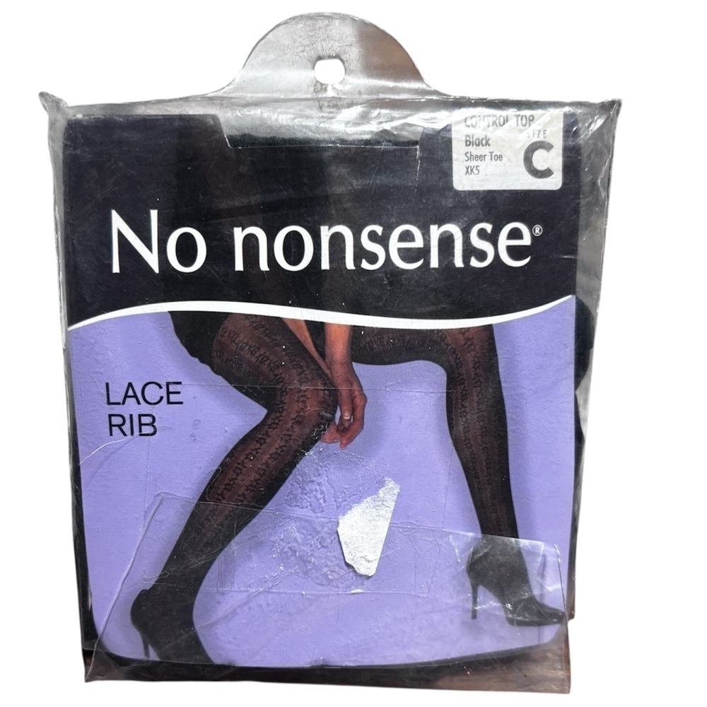 No Nonsense Lace Rib control top sheer toe size C pantyhose club wear Halloween
